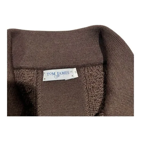Tom James Men's CoffeeBrown Wool Blend Quarter Button Knit Sweater Sz S Made USA - Picture 10 of 13